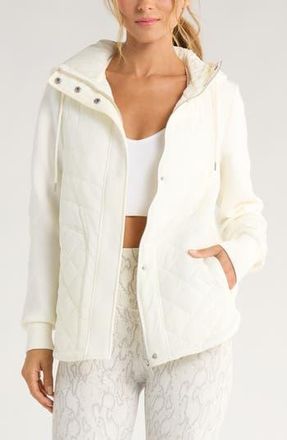 Zella Hybrid Quilted Knit Hooded Jacket in Ivory Egret at Nordstrom Rack, Size X-Large