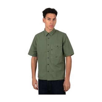 C.P. Company Short Sleeve Shirts, male, Green, Size: S Camicia popeline manica corta