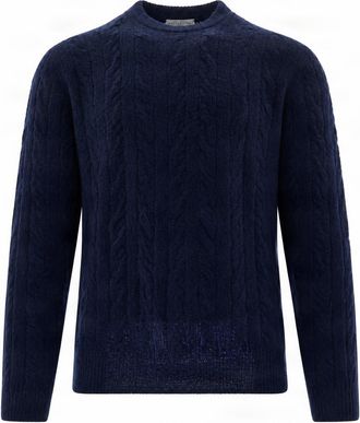 Ballantyne Navy Cable Knit Wool-Blend Sweater