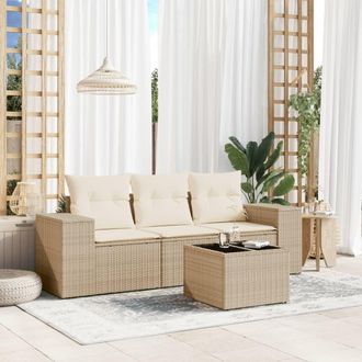 vidaXL Juego De Sof&aacute;s Jard&iacute;n Con Cojines 4 Pzas Rat&aacute;n Sint&eacute;tico Beige Vidaxl