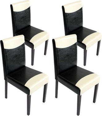Hhg Hhg - Nunca Usado] Juego De 4 Sillas De Comedor Silla De Cocina Littau, Polipiel, Blanco Y Negro, Patas Oscuras