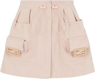 Fendi Roze Drill Rok met Trekkoord in de Taille en Opgestikte Zakken - Dames - Korte rokken - Roze - XS - Katoen - Rokken