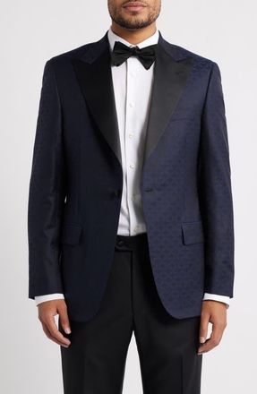 Samuelsohn Regular Fit Navy Geometric Jacquard Wool & Silk Dinner Jacket at Nordstrom, Size 40Regular