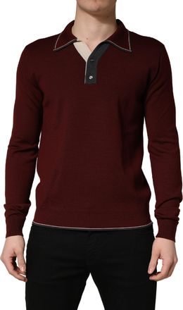 Dolce & Gabbana Maroon Re-Edition Wool Long Sleeves Mens T-shirt