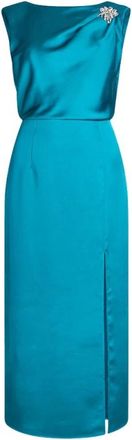 Liu Jo Midi satijnen jurk met broche - Dames - Feestkleedjes - Groen - M - Satijn - Kleedjes