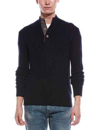 Raffi Cable Button Cashmere Mock Neck Sweater