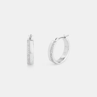Coach Womens Pave Hoop Earrings - Silver Metal - One Size