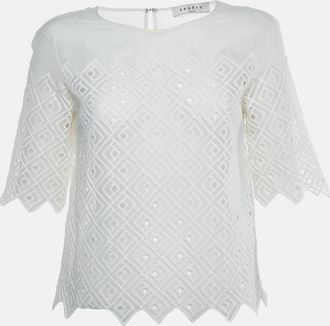 Sandro White Lace Sheer Top