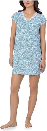 Eileen West Womens Short Sleeveless Sleepshirt Womens Jumpsuit & Rompers One Piece White Ground Aqua Floral : XS, Cotton