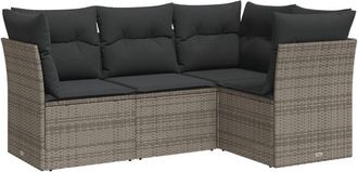 vidaXL Vidaxl - Set De Sof&aacute;s De Jard&iacute;n 4 Pzas Y Cojines Rat&aacute;n Sint&eacute;tico Gris