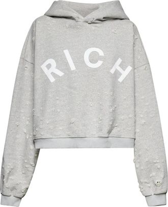 John Richmond Hoodie met Frontale Tekst - Dames - Hoodies - Grijs - S - Katoen - Hoodies & sweatvesten