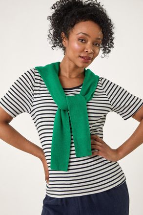 Roman Stripe Short Sleeve Stretch Top