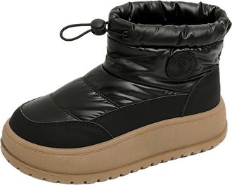 Generic Womens 2025 Winter Snow Boots Ankle-Length Faux Fur Lined Booties Waterproof Synthetic Leather Slip-On Casual Outdoor Shoes(Black,6.5 UK)