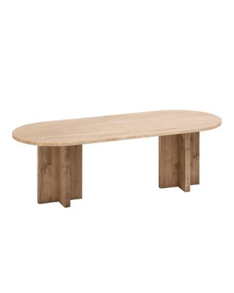 Deco Wood Mesa de centro de m&aacute;rmol daino reale y madera maciza de 120x50cm