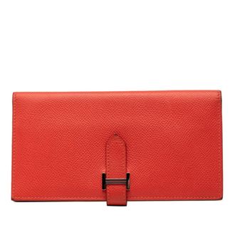 Herm&egrave;s Red Color Rose Jaipur Epsom Leather Long Wallet (Bi-Fold) (Pre-Owned)