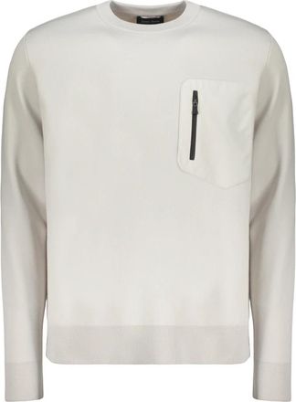 Herno Minimalistische Trui met Zak en Ronde Hals - Heren - Ronde hals truien - Grijs - L - Wol - Truien & Vesten