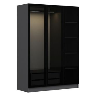 Dmora Armario 3 Puertas Gerrei, Ropero Dormitorio Con Perchero, 5 Estantes, 3 Puertas, 135x52 Cm Negro Antracita