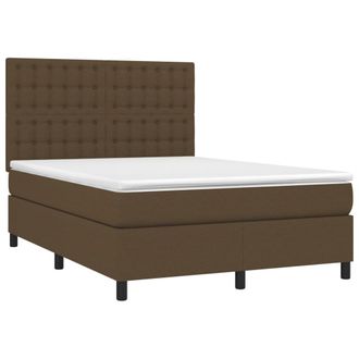 vidaXL Cama Box Spring Colch&oacute;n Luces Led Tela Marr&oacute;n Oscuro 140x190 Cm Vidaxl