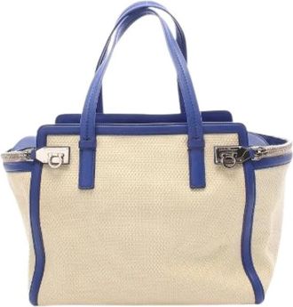 Ferragamo Pre-owned Ariana Canvas Leder Handtas - Dames - Vintage Handtas - Beige - ONE Size - Leer - Vintage