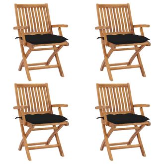 vidaXL Vidaxl - Sillas De Jard&iacute;n Plegables 4 Uds Madera Maciza Teca Con Cojines