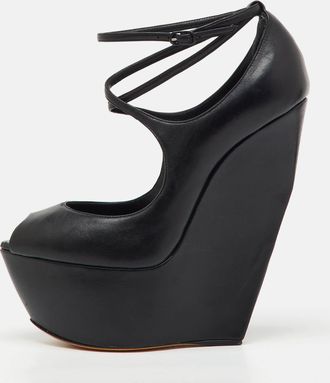 Casadei Black Leather Platform Wedge Pumps