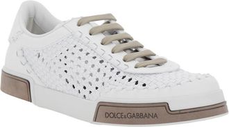 Dolce & Gabbana Mens White Sneakers With Mesh Inserts Goat Leather Trainers