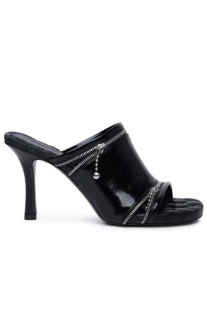 Burberry Womens Sandals Peep Model In Shiny Black Leather - Size EU 35