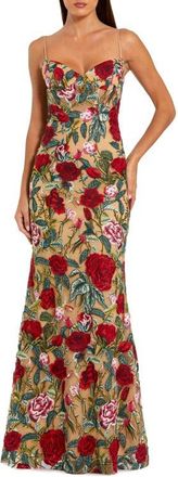 Mac Duggal Floral Embroidered Off The Shoulder Gown in Nude Multi at Nordstrom, Size 10