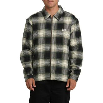 Billabong Bad Dog Boxy Fit Gradient Check Zip-Up Shacket in Black at Nordstrom, Size X-Large