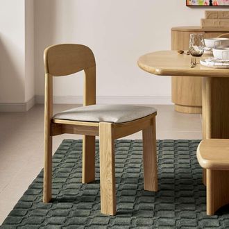 Castlery Solid-Ash Wood Dining Chair with White Cushion Set of 2 - Light Brown | Anya by Castlery, Yellow Cushion, Set of 2, Ergonomic Dining Chairs