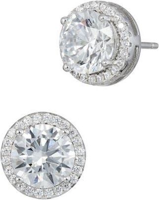 Savvy Cie Jewels Brilliant Cut Cubic Zirconia Halo Stud Earrings in White at Nordstrom Rack