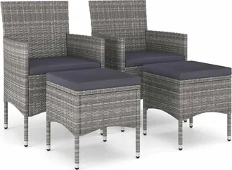 vidaXL Vidaxl - Conjunto De Silla De Jard&iacute;n Y Taburete 4 Piezas Rat&aacute;n Pe Gris