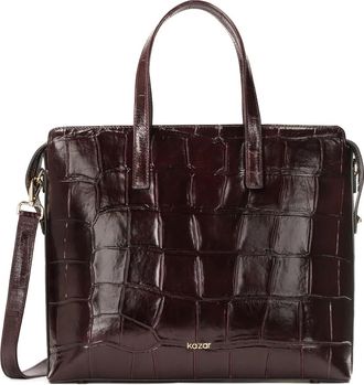 Kazar Donkerrode reli&euml;flederen handtas met etuihouder - Dames - Handtassen - Bruin - ONE Size - Leer - Tassen
