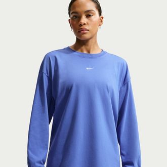 Nike Womens Nike Sportswear Classic Oversized Long-Sleeve T-Shirt in Blue | IH7598-485