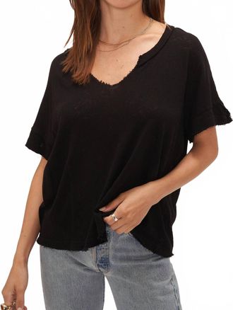 Bloomingdale's Bronwyn Linen Blend Notch Tee In Black
