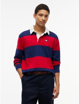 Tommy Hilfiger Mens Regular Fit Striped Rugby Polo - Preppy Navy - XXXL