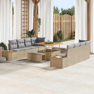 vidaXL Vidaxl - Conjunto De Sof&aacute; De Jard&iacute;n Con Coj&iacute;n 11 Pcs Beige, Gris Claro