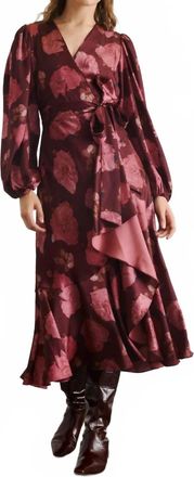 Tanya Taylor Long Sleeve Blaire Dress In Mahogany/soft Carmine Multi