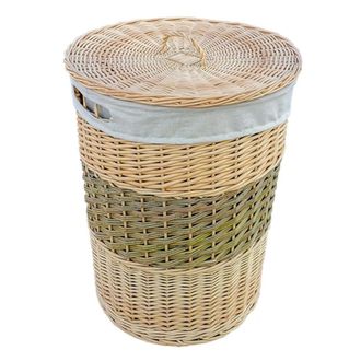 Red Hamper Wicker Two Toned Round Laundry Basket with Lid