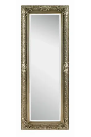 Landscape Wandspiegel, Silberfarben, Holz, Glas, massiv, rechteckig, 60x160x6 cm, Verzierungen, senkrecht und waagrecht montierbar, Ganzkörperspiegel, Spiegel, 