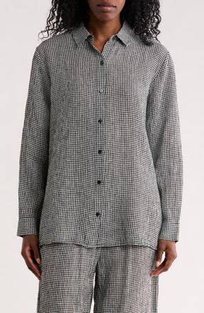 Eileen Fisher Classic Collar Organic Cotton Button-Up Shirt in Black/White at Nordstrom Rack, Size Xx-Small