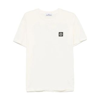 Stone Island Wit Slim Fit T-shirt met Logo Patch - Heren - T-shirts - Wit - XL - Katoen - Tops