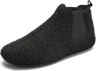 Generic NYSBH Men Cotton Shoes Warm Plush Lined Slippers Thin Bottom House Slipper Men Walking Shoes Ankle Boots Casual Flats Shoes Black