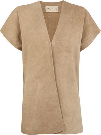 Cortana Cassian Top - Dames - Blouses - Bruin - L - Linnen - Overhemden