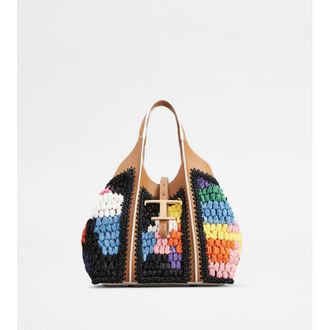Tod's T Timeless Shopping Bag in Leather and Raffia Mini