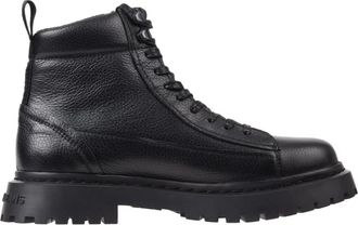Tommy Jeans Zwarte warm gevoerde enkellaarzen - Heren - Veterlaarzen - Zwart - 41 EU - Leer - Schoenen