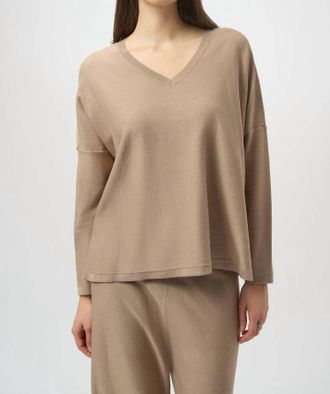 Joseph Ribkoff Womens Sequined Long Sleeve Boxy Top In Fawn
