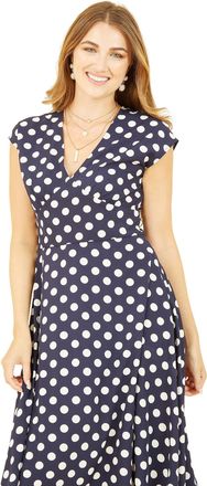 Yumi Navy Spot Print Kimono Sleeve Midi Dress (UK, Numeric, 10, Regular, Regular, Navy)