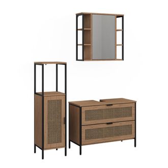Vicco Conjunto De Muebles De Ba&ntilde;o De 3 Piezas Linara, Roble, Lote De 2, Vicco