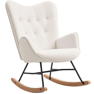 HOMCOM Upholstered Velvet Rocking Chair with Solid Wood Legs - Cream | TJ Hughes
